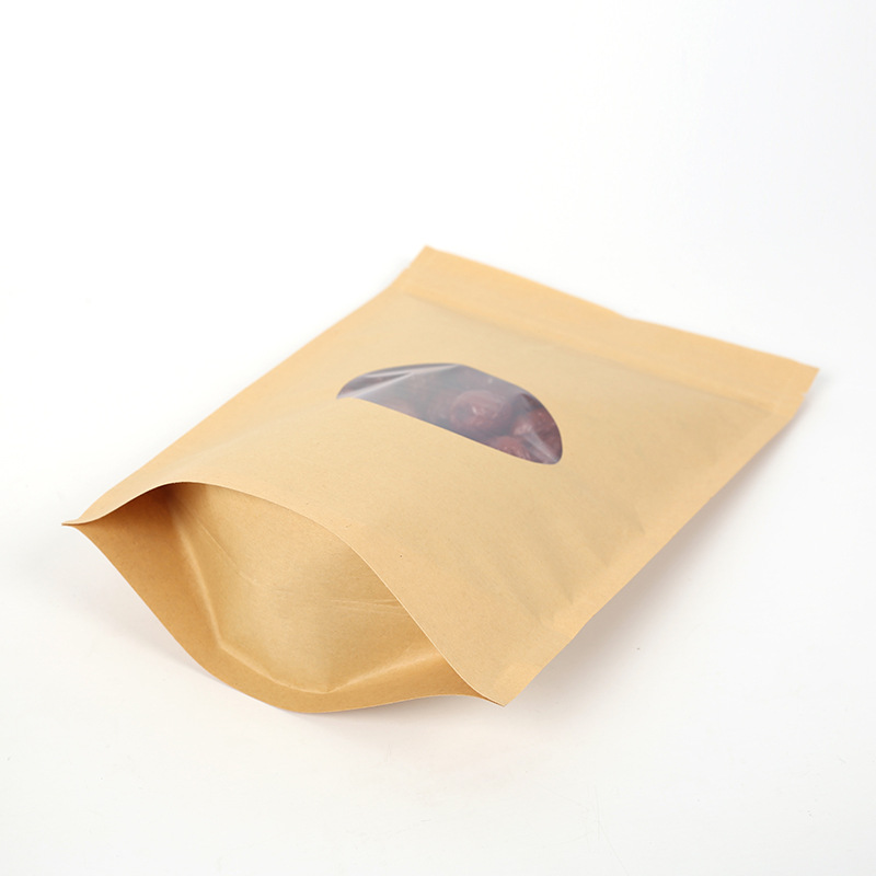 Factory-made, self-sealing oval-windowed kraft paper bags with zippers—Customizable tea and food packaging bags