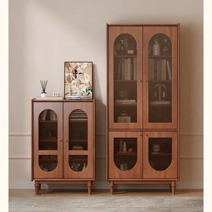 Retro Solid Wood Bookcase Combination Living Room Tv Side Cabinet Wine Cabinet Storage Cabinet French Display Cabinet Glass Magazine Cabinet