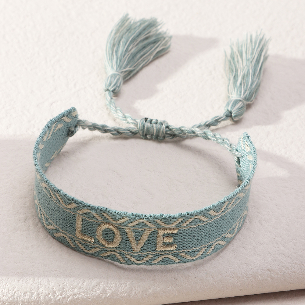 Ethnic Trend Hand-woven Retro Embroidery Love Letter Tassel Hand Rope Bracelet display picture 1