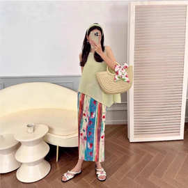 2025女夏季新款百褶半身裙高腰垂感直筒舒适显瘦时尚气质中长裙子