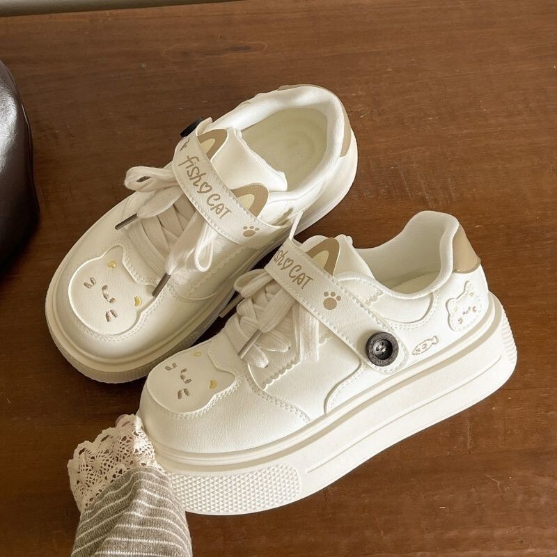 Cute Kitten-Style Sneakers with Thick Soles for Women, 2026 Spring New Model, Versatile White Shoes for Students, Adorable High-Top Shoes Cute Kitten-Style Sneakers with Thick Soles for Women, 2026 Spring New Model, Versatile White Shoes for Students, Adorable High-Top Shoes