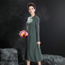 亚马逊宽松羊绒衫女中长款连衣裙加厚宽松大码纯羊绒毛衣裙长裙加