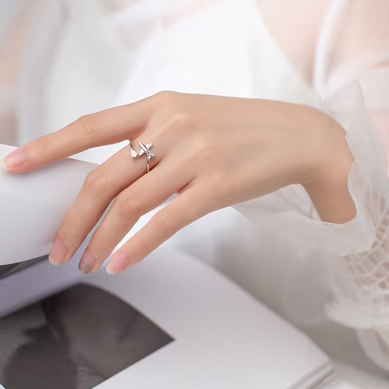 Minimalist Zirconia Airplane Ring Elegant Designer Open Ring_voghion.com