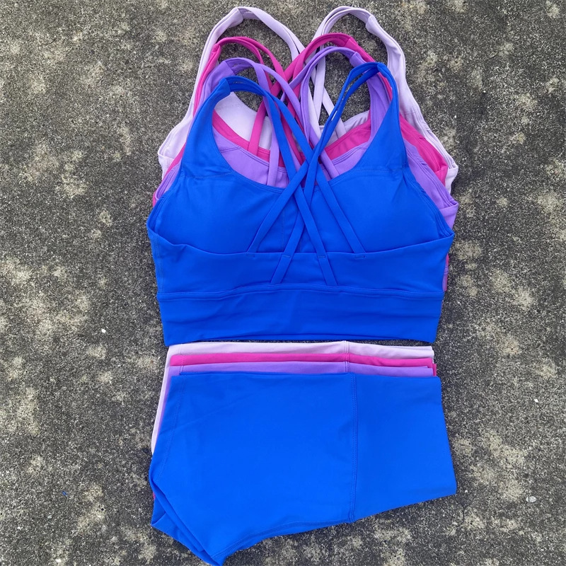 Women's Fitness Yoga Wear Cross-Strap Vest Three-Point Nude Shorts Gym Yoga Short Set Women's Fitness Yoga Wear Cross-Strap Vest Three-Point Nude Shorts Gym Yoga Short Set