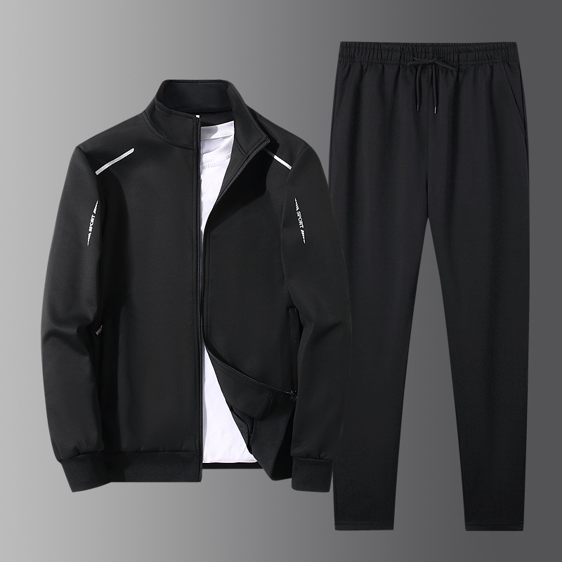 Men's and middle-aged men's sportswear set, loose fit, stand-up collar, two-piece set, casual running sportswear for fathers, spring and autumn.