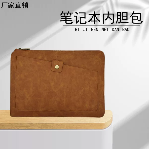 Suitable for Apple Xiaomi 13inch Genuine Leather Laptop Bag Tablet Sleeve Bag One-Piece Dropshipping Retro Style