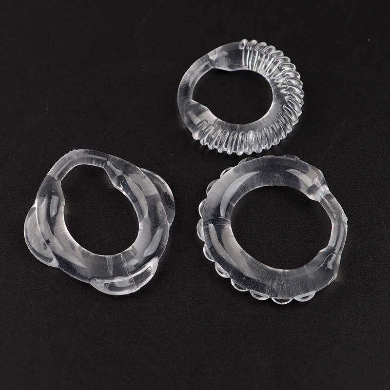 Men’s Textured Triple-Ring Delay Ring, TPE, White, Non-Vibrating — detail image 8