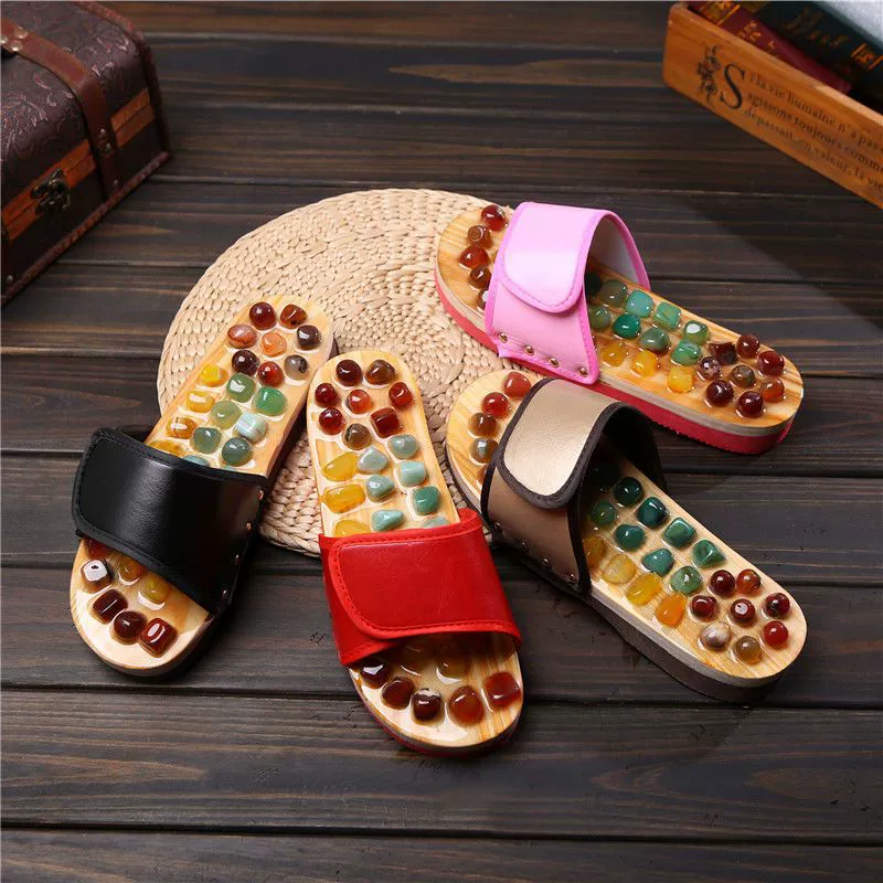 Мужские домашние тапочки с массажной подошвой из гальки, нескользящие, для здоровья, с акупунктурным массажем.