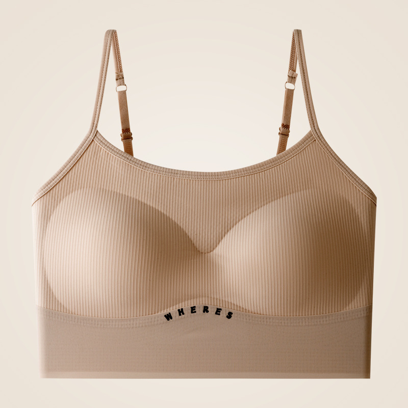 Nueva ropa interior de espalda hermosa con tirantes finos, espalda grande sin costuras, copa fija sin costuras, sujetador estilo chaleco, honda envuelta en el pecho