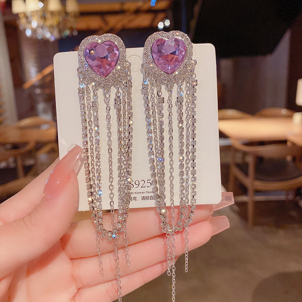 28g Weight Zircon Inlay Material Drop Earrings Classification 1 Pair Quantity Daily Occasion Copper Material Heart Shape Pattern Women'S Gender Inlay Design Fashion Style Fashion Heart Shape Copper Inlay Zircon Drop Earrings 1 Pair 7