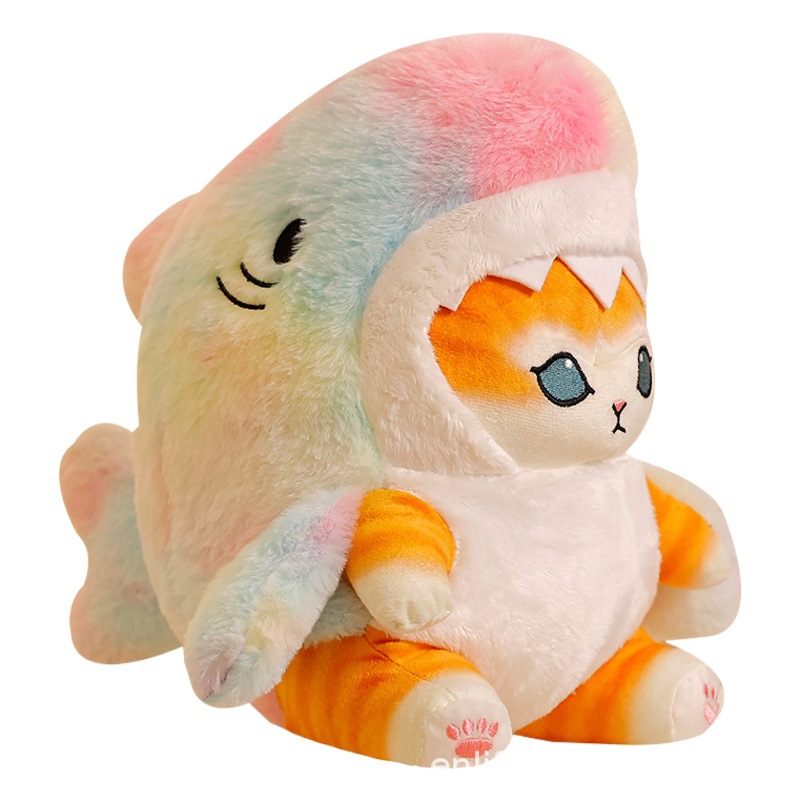 Dibujos animados tiburón gato transformación muñeca tiburón gato muñeca niños dormir almohada muñeca peluche juguete regalo creativo