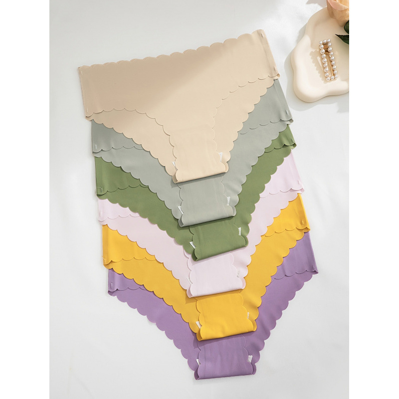 2026 Cross-Border New European and American 6-Piece Women's Sexy Wavy Edge Low-Cut Bikini Pure Color Underwear