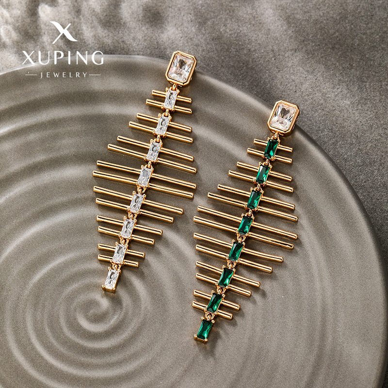 Xuping aleación de cobre de moda chapado 18k pendientes de bordas nicho ligero lujoso temperamento largo pendientes para mujeres