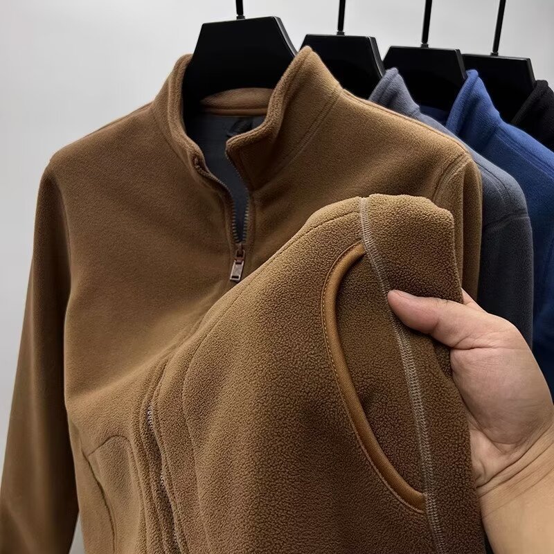 Herrkläder Herr fleece cardigan tröja herr höst och vinter förtjockad varm casual stativ krage jacka herr sport_voghion.com
