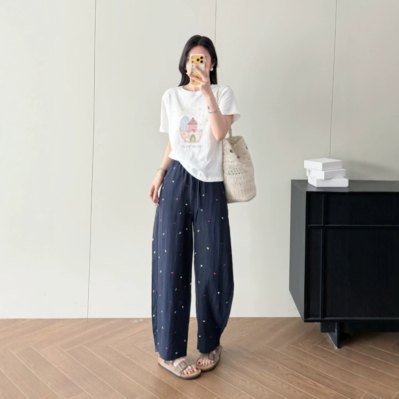 Dopamine-Style Embroidered Heart Old Money Style Tencel Linen Pants 0425A01 Dopamine-Style Embroidered Heart Old Money Style Tencel Linen Pants 0425A01