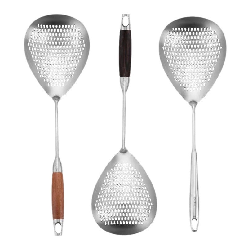 acero inoxidable pimienta cucharas de cocina frita casera hueco cocina frita profundiza mango anti-escaldaduras para pescar fideos grande