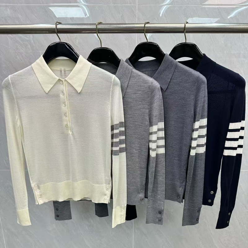 Direct from the manufacturer: TB Merino wool knit sweater with a collar and four stripes, a casual and versatile long-sleeved knit sweater for both men and women Direct from the manufacturer: TB Merino wool knit sweater with a collar and four stripes, a casual and versatile long-sleeved knit sweater for both men and women