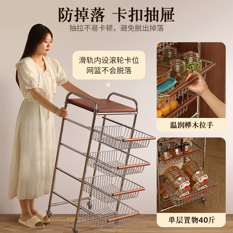 Estante de canasta de verduras de cocina de estilo antiguo Estante de almacenamiento de bocadillos multicapa de piso con carrito móvil retro para el hogar