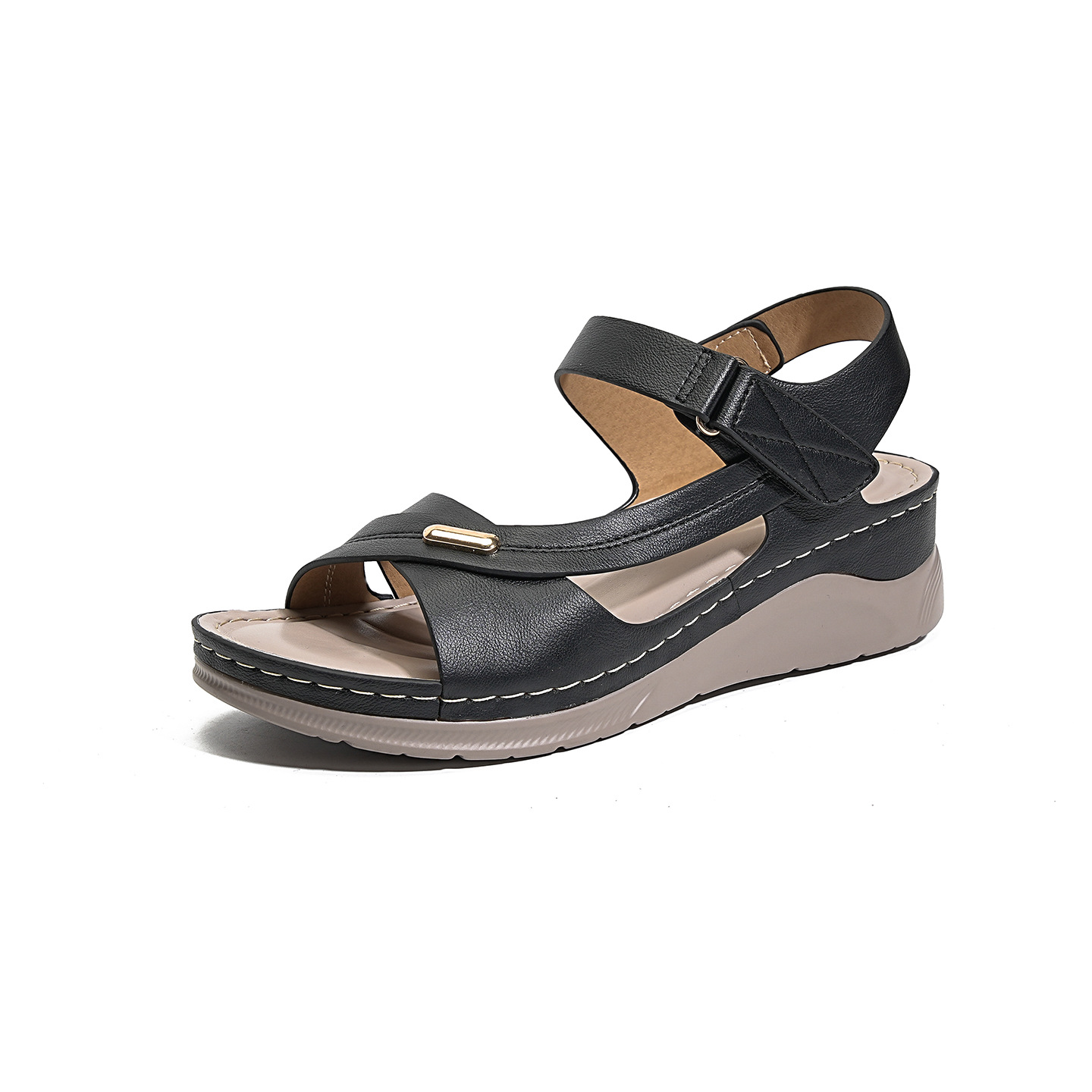Amazon's New 2026 Spring/Summer Thick-Soled Sandals for Women, Casual and Comfortable, Large Size, Metal Magic Buckle Sandals, One-Piece