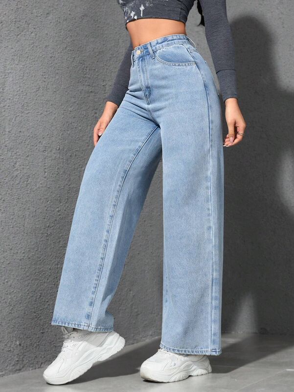 アメリカンワイドレッグジーンズ女性用 2025 春の新スタイルライトウォッシュルーズスリムフロアレングスデニムパンツ JEANS|undefined
