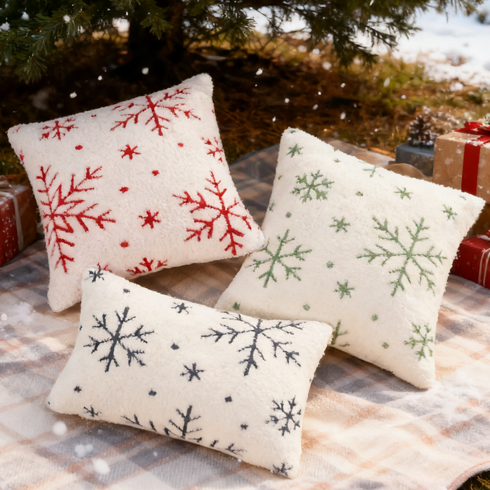 Cross-Border Scandinavian Comfort Velvet Snowflake Jacquard Christmas Pillow Living Room Sofa Bedroom Cushion Home Fabric Decoration