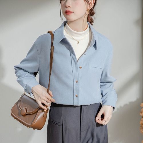 加厚磨毛衬衫女秋冬内搭职业通勤叠穿长袖上衣设计感小众衬衣外套|undefined
