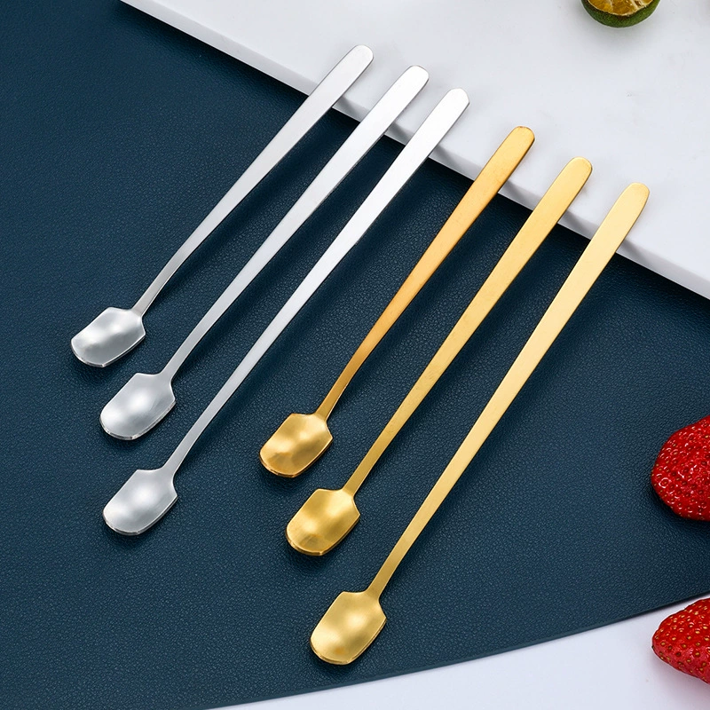 Квадратная ложка из нержавеющей стали Креативная кружка с длинной ручкой Маленькая ложка для льда Кофейная ложка для смешивания Подарочная ложка Десертная ложка