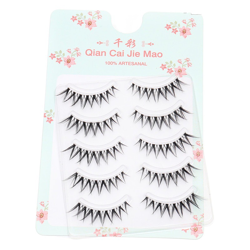 Cinco pares de Barbie pequeño diablo maquillaje Tai pestañas de aire natural desordenado pulido punta cola transparente tallo fino pestañas postizas