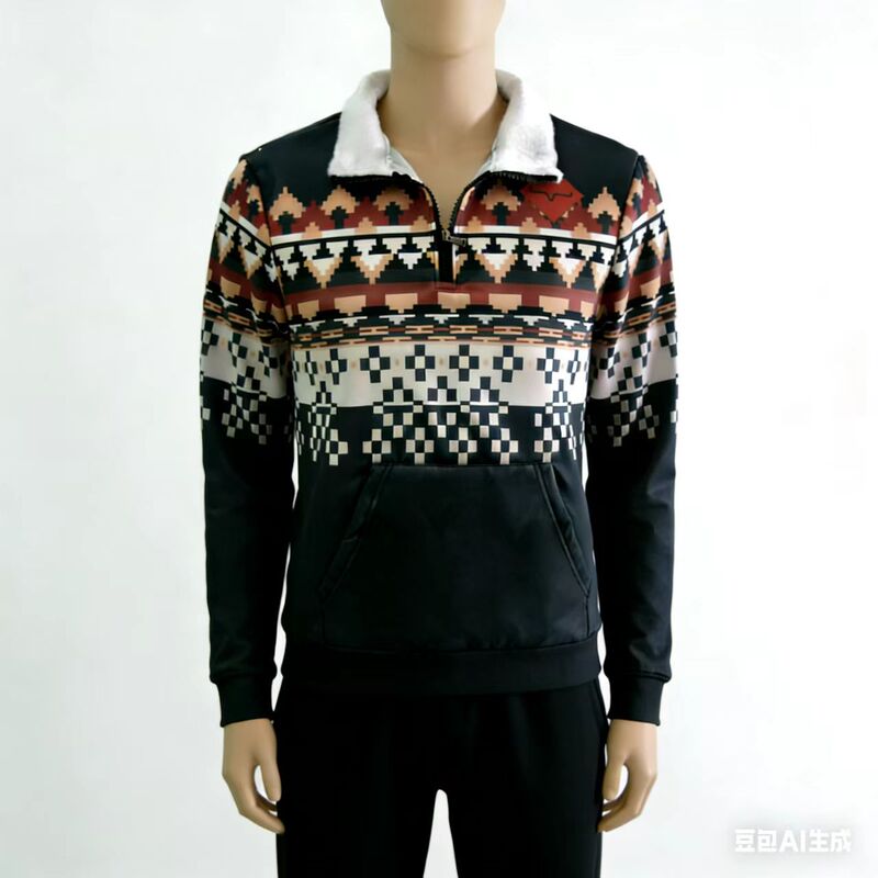 2025 Amazon Spring and Autumn New Men's Long Sleeve Half Zipper 3D Printed Fashion European and American Trendy Jackets and Sweaters