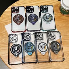 旋轉陀螺支架適用iPhone 15四角防摔電鍍手機殼14Pro Max保護套13