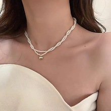小米玻璃珍珠麻花爱心高级感小众轻奢女新款锁骨链网红爆款项链饰