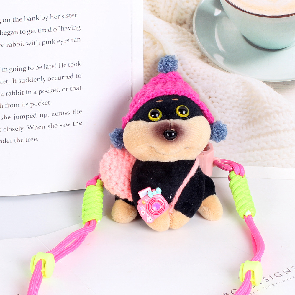 Abeja perrito muñeco de peluche para teléfono móvil clip mochila niña compras bolsa de teléfono móvil dibujos animados lindo cachorro colgante