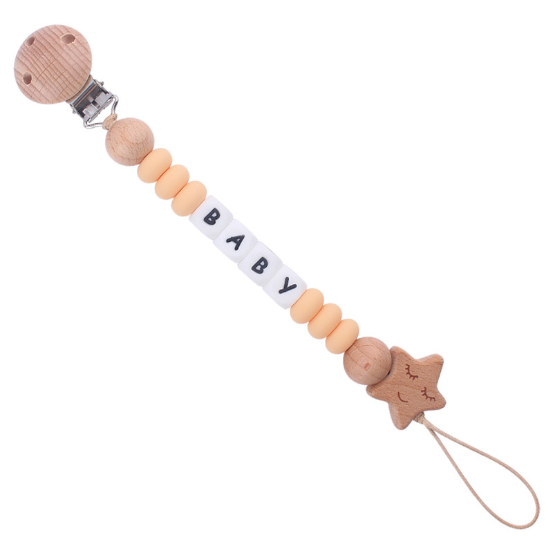 Bebé suministros de dibujos animados haya cara sonriente patrón estrella calmante bebé silicona Cuentas planas mordedura molar pezón cadena