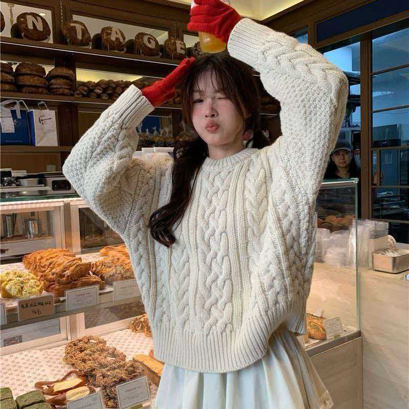Korean-style popular chunky cable knit sweater for women, new autumn and winter loose, casual style thick knit top Korean-style popular chunky cable knit sweater for women, new autumn and winter loose, casual style thick knit top