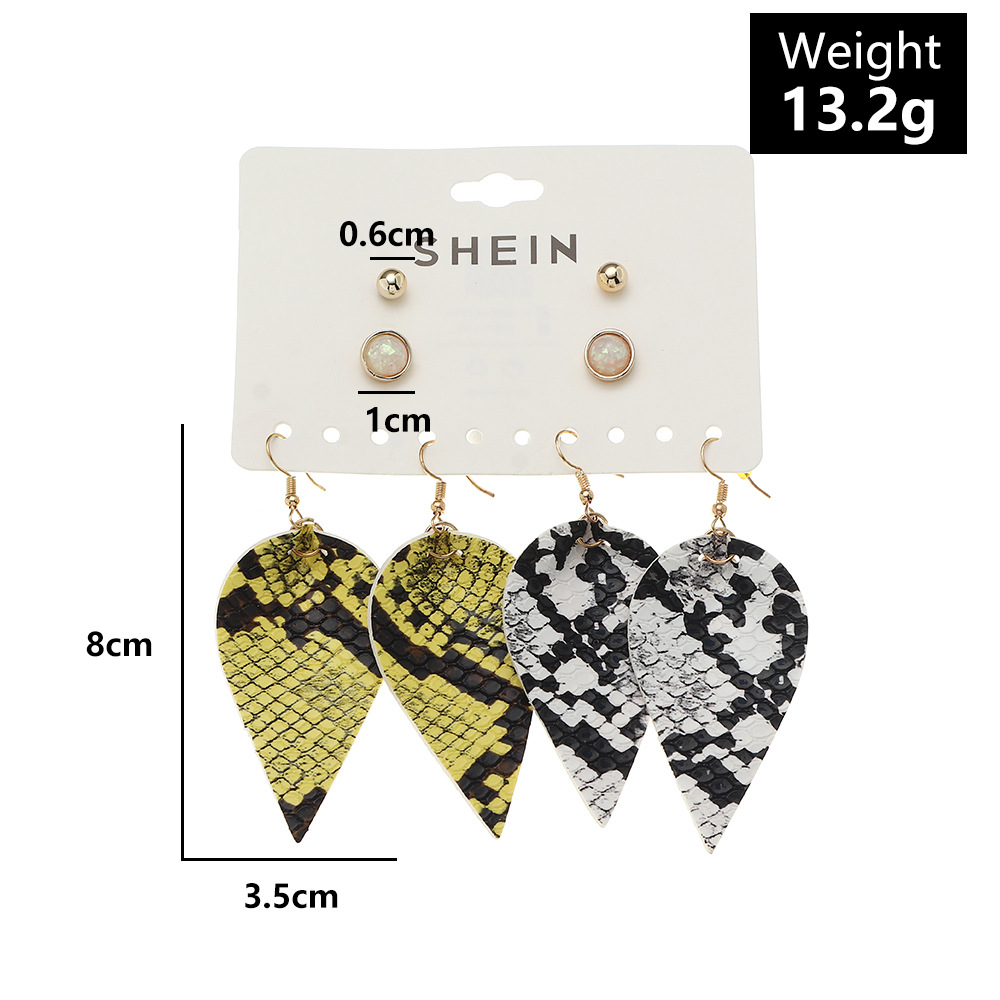 Water Drop Pu Leather Retro Snakeskin Pattern Female Earrings display picture 2