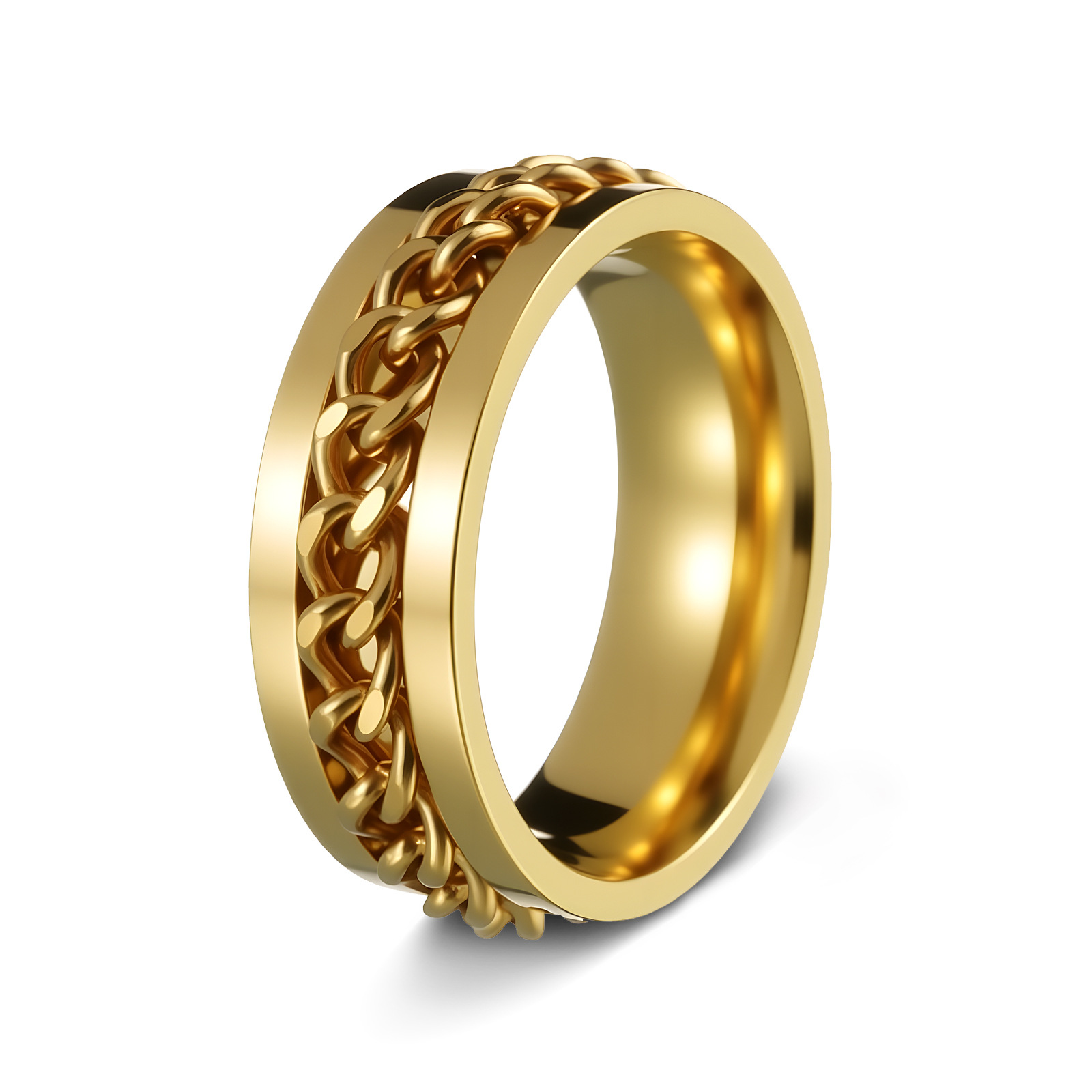 Hombres de acero de titanio pulsera giratoria anillo de cadena giratoria joyería de descompresión popular en línea anillo de cerveza de botella abierta