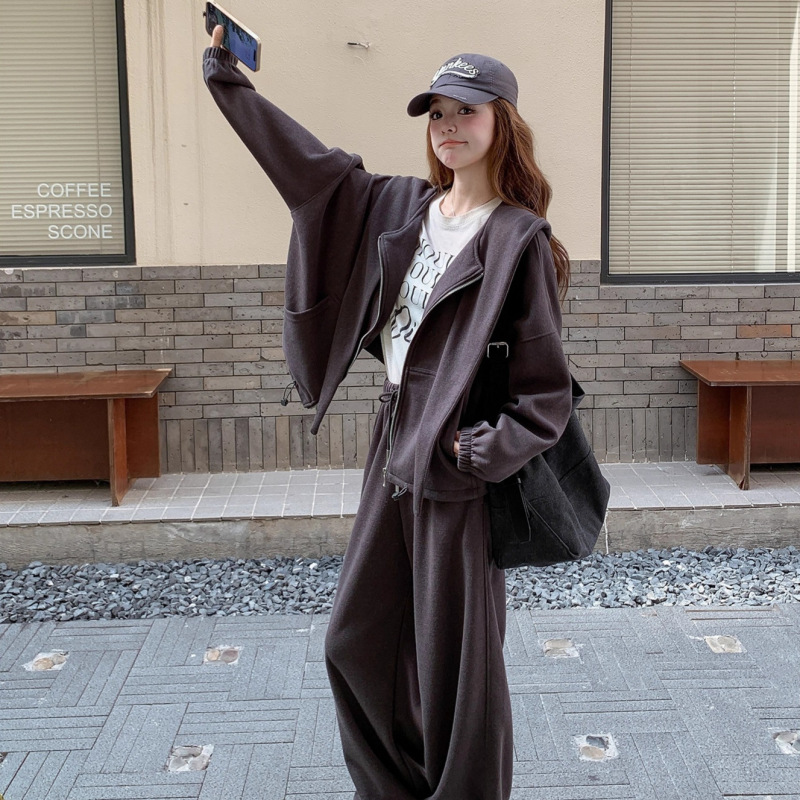 韩版宽松显瘦卫衣女两件套2025年秋季新款气质休闲长裤子开衫上衣|undefined