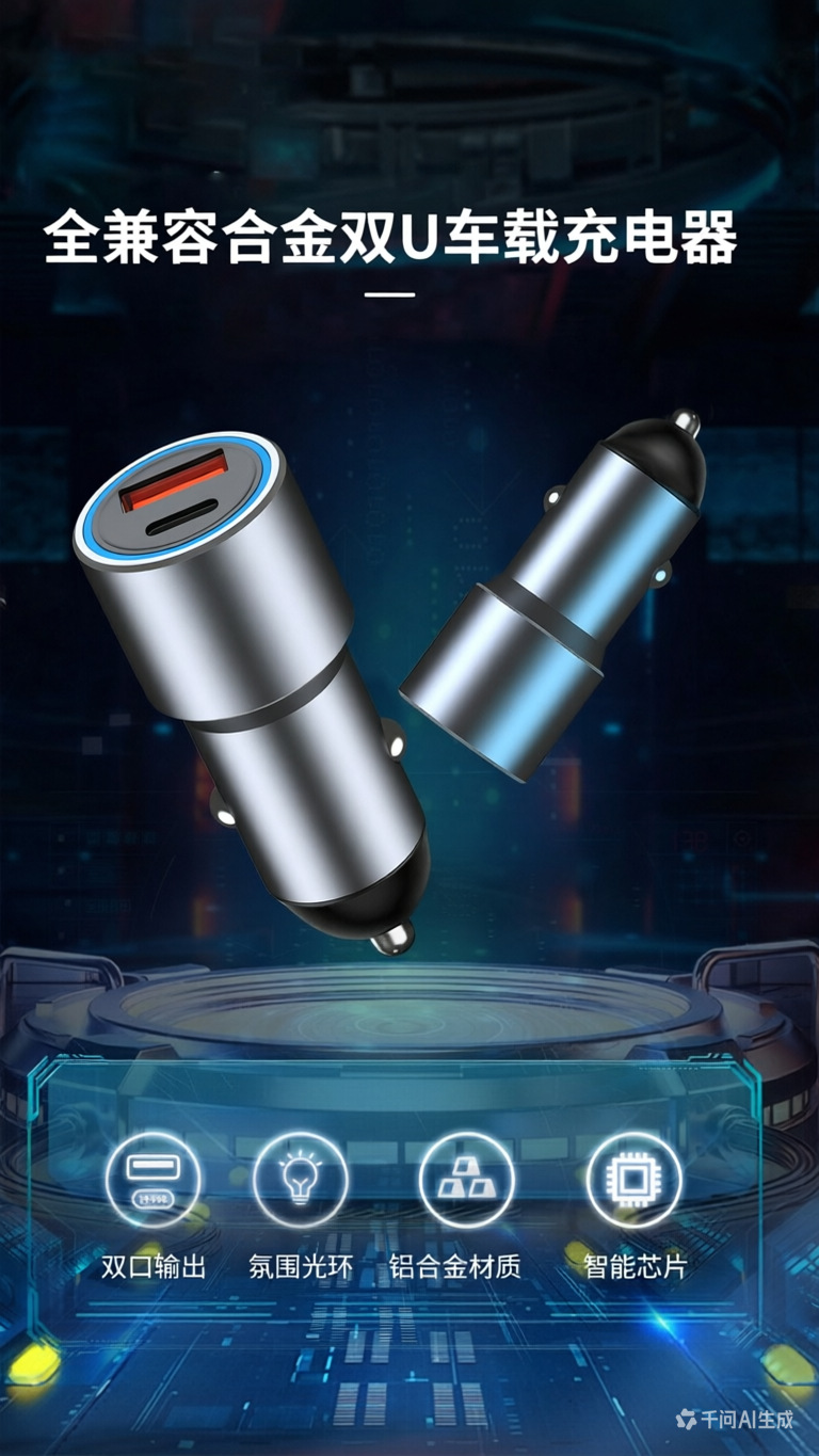 Car Charger Pd20W Super Fast Charging Metal Body Dual-Port Flash Charging with Led Ambient Light Car Charger