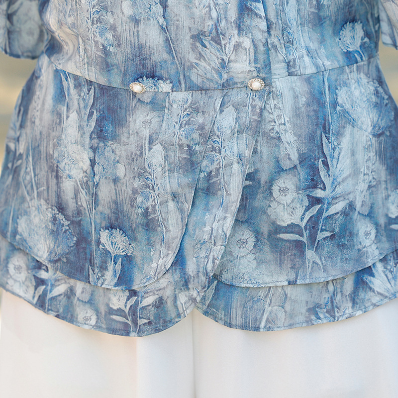 おしゃれな婦人服、おしゃれなママ服、気質シフォン中年シャツ、夏服、中高年婦人服、50代薄手|undefined