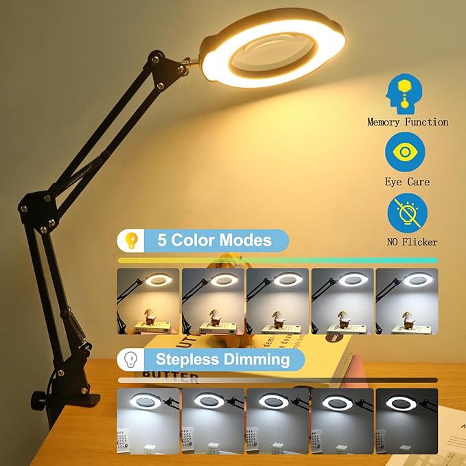 Lámparas de escritorio LED de 5 colores, lupa de temperatura, dos en uno, reparación y soldadura de uñas, protección de ojos USB.