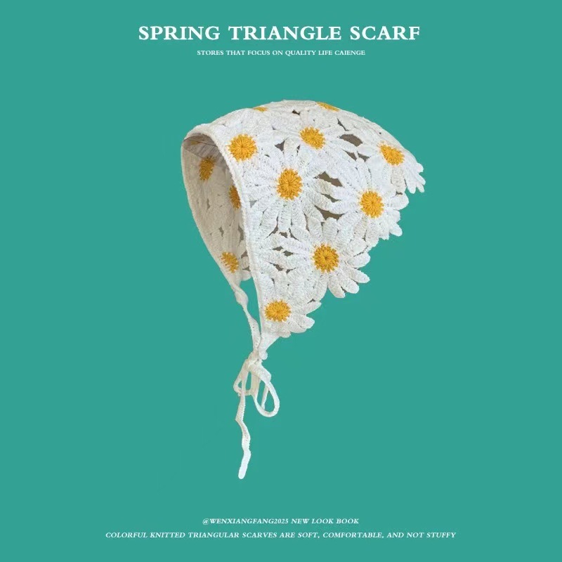Francia cereza toallas triangulares mujeres primavera y otoño viajes padres-hijos gancho de punto flores hueco pañuelo de arte correa de pelo gorro