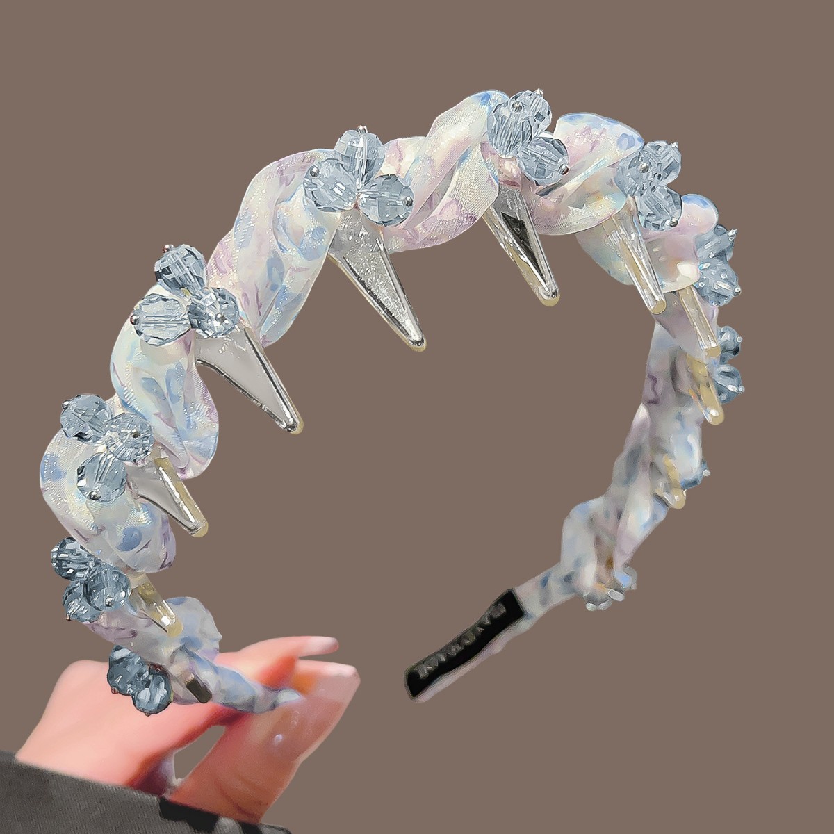 #327 blue floral crystal flower headband