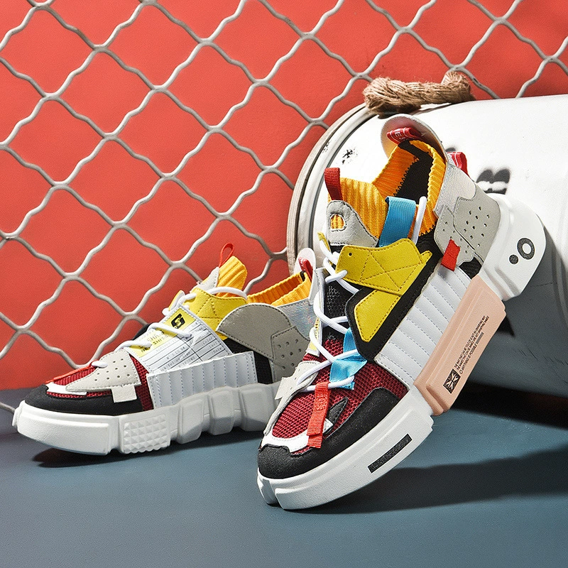 Мужская обувь на весну и осень, новые дышащие модные туфли для пар, модные туфли для папы в корейском стиле с цветными блоками, интернет-знаменитости.