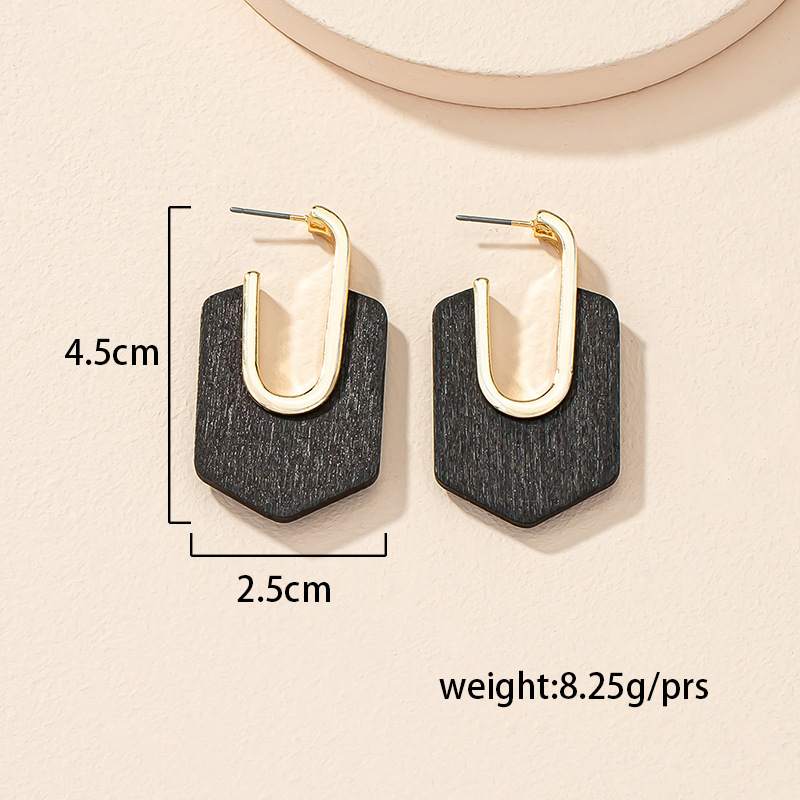 simple wooden geometric retro contrast color earrings wholesale