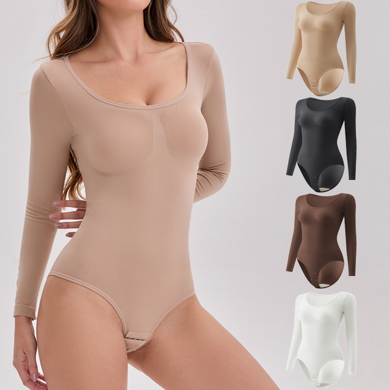 Long-Sleeve Triangle Buttoned Shapewear Bodysuit, Butt-Lifting and Tummy-Tucking, Plus-Size Long-Sleeve Shaping Underwear, 168 Cross-Border Exclusive Supply