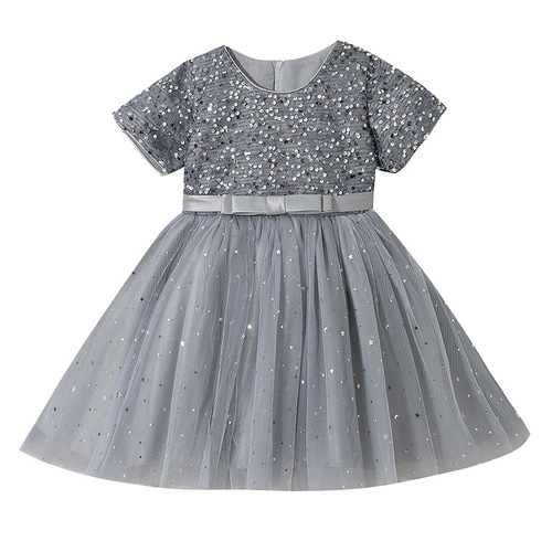 Children's dress mesh sequins fluffy princess dress flower girl dress host dress piano performance short-sleeved summer