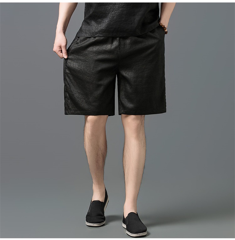 Quần short lụa vani nam rộng thùng thình, chất lụa mềm mát, phong cách giải trí mùa hè — Đen SPH8818 chi tiết 9
