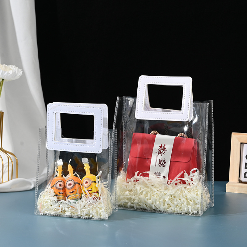 PVC手提礼品袋定 制透明塑料购物 鲜花喜糖伴手礼果冻化妆手提袋