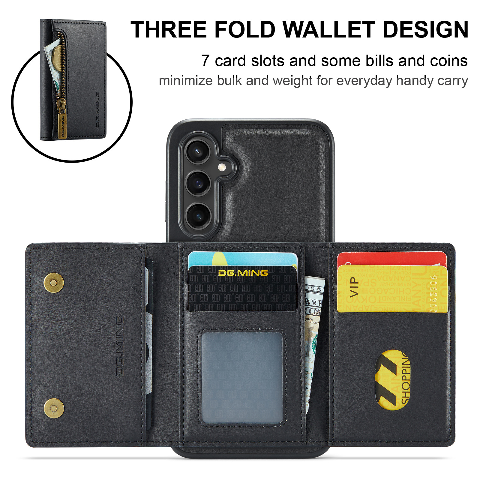 M5 für Samsung S24 magnetische kabellose Ladetelefonhülle S24 Plus Zwei-in-Eins-Anti-Diebstahl-Bürsten-Brieftaschen-Schutzhülle_voghion.com