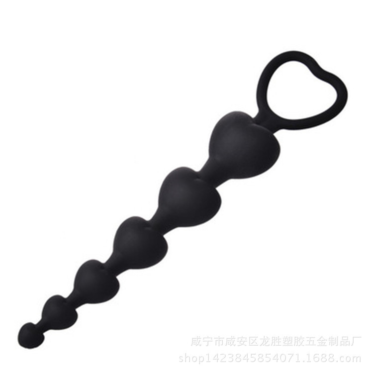 Heart-Shaped Silicone Anal Beads, Soft Flexible Unisex Adult Toy, Black — detail image 2